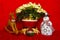 Poinsettia in a Red Basket with Candles, Snowman and Reindeer