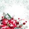 Poinsettia, red baubles and Christmas tree, text space