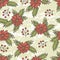 Poinsettia and spruce twigs seamless pattern