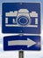 Point of interest road sign with white camera icon