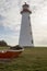 Point Prim Lighthouse, PEI and wooden boat