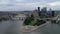 Point State Park with Fountain in Pittsburgh, Pennsylvania. Business District and Allegheny River in Background with Skyscapers