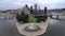 Point State Park with Fountain in Pittsburgh, Pennsylvania. Business District in Background with Skyscapers