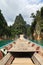 Point of view of Cheow Lan lake from long tail boat at Khao Sok National Park