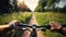 The Point Of View Of A Cyclist With Motion Blur Captures The Thrill Of The Outdoor Biking Adventure On A Path Bordered By Lush