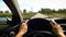 Point of view of a female driving on a road trip in southern Europe.