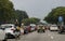 Point of view inside the car of street vendors in the intense traffic of cars, on Avenida Tiradentes in SÃ£o Paulo.