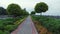 Point of view of walking road near river. POV of walking pathway on coast line