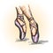 Pointe shoes. Ballerina performs ballet. Hand-painted vector illustration.