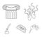 Pointe shoes, column, theater ticket, inkwell with feather. Theater set collection icons in outline style vector symbol