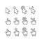 Pointer click icon. Clicking cursor, pointing hand clicks icons vector collection. Line style