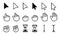 Pointer cursor icons. Computer web arrows mouse cursors and clicking line pointer cursor selecting. Pixel hand vector