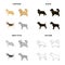 Pointer, dog collie, scottish shepherd, riesen schnauzer, breed pekingese.Dog breeds set collection icons in cartoon