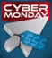 Pointer with Electronic Tag Pushing Red Button of Cyber Monday, Vector Illustration