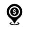 Pointer, gps, location, bank icon. Black vector graphics