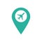 Pointer location airport, plane, travel in flat