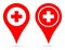 Pointer map pin navigation medical icon red plus symbol