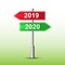 Pointer red and green with the words 2020 and 2019