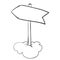 Pointer on a stick stands on a cloud, outline drawing, isolated object on a white background,