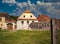 Pointer to Saschiz castle, Mures County, Romania