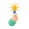 Pointing finger up on bulb as a symbol big idea. Having new creative idea. Problem solution metaphor.3d illustration flat design.