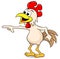 Pointing out cartoon chicken