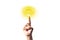 Pointing out a light yellow light bulb that reflects the best idea, isolated on a white background