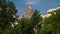 Pointy rock formations behind vegetation