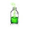 Poison bottle, green liquid, smoke, glass shell