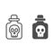 Poison in bottle line and solid icon, halloween concept, bottle with skull sign on white background, vial with dangerous