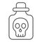 Poison in bottle thin line icon, halloween concept, bottle with skull sign on white background, vial with dangerous