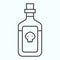 Poison can thin line icon. Potion in the glass bottle with skull sign. Halloween vector design concept, outline style