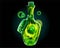 Poison in a magic bottle. A green universe in a jar illustration. Neon toxic fantasy effect. Magic liquid for medicine, science ve