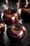 Poison toffee apples for Halloween on a black background