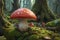 Poisonous fly agaric toadstool in moss