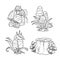 Poisonous mushrooms set outlined for coloring page