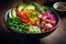 A poke bowl with fresh tuna, avocado and edamame