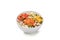 Poke bowl with julienned carrots, zucchini, bell peppers