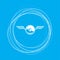 Pokeball for play in game icon on a blue background with abstract circles around and place your text.