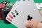 poker card game, winning combination four aces, close-up