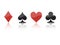 Poker card suits reflection white background