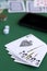Poker cards and chips.black royal flush cards with dice and phone in casino