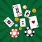 Poker casino cards chip money green background