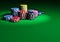 Poker Casino Chips On Green Table