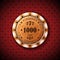 Poker chip nominal, one thousand on card symbol background