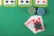 Poker Chips Cards Table Winning Royal Flush Selective Focus Top View