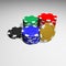 Poker chips on white table 3D illustration