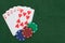 Poker and gambling winning hand with chips