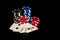 Poker game with two pairs combination. Chips and cards on black table. Successful and win