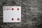 Poker hand: two pair. playing cards on wooden table